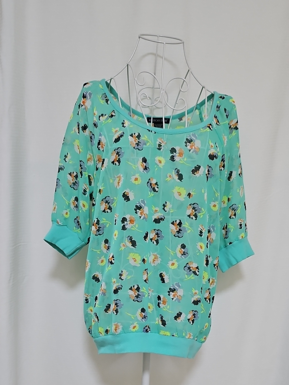 American Dream Mint Floral Scoop Neck Top